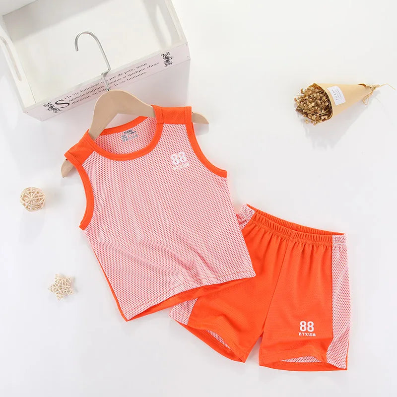Kids Clothing Sets Summer Boys Girls Vest + Shorts 2pcs Children Sports Tracksuit Basketball Team Suit Clothing Set Outfits Tee