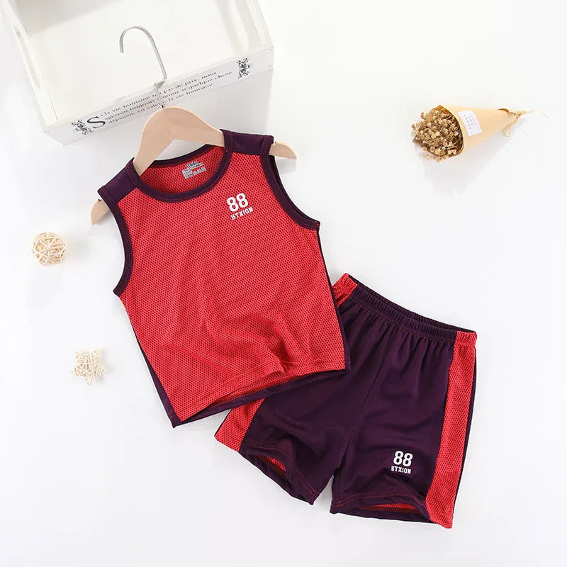 Kids Clothing Sets Summer Boys Girls Vest + Shorts 2pcs Children Sports Tracksuit Basketball Team Suit Clothing Set Outfits Tee