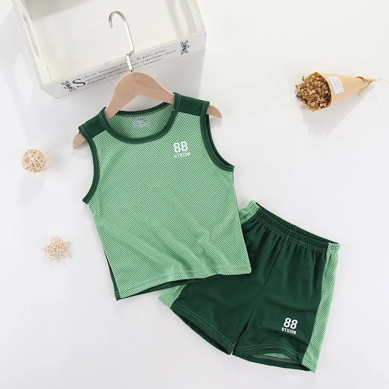 Kids Clothing Sets Summer Boys Girls Vest + Shorts 2pcs Children Sports Tracksuit Basketball Team Suit Clothing Set Outfits Tee