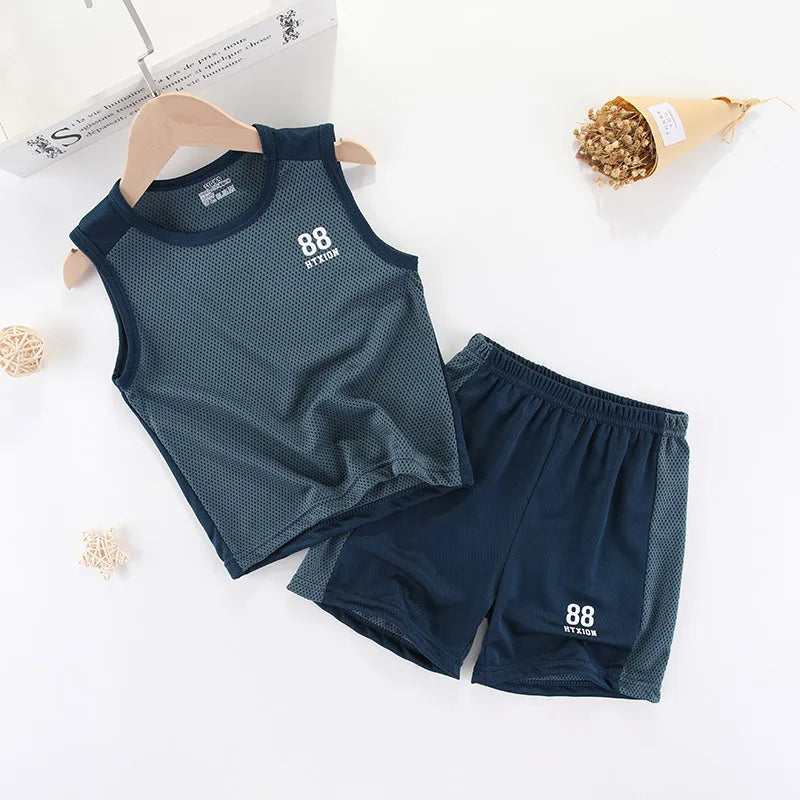 Kids Clothing Sets Summer Boys Girls Vest + Shorts 2pcs Children Sports Tracksuit Basketball Team Suit Clothing Set Outfits Tee