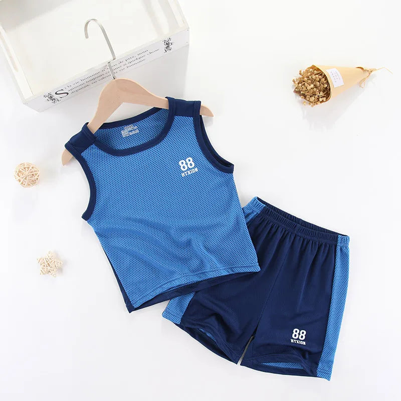 Kids Clothing Sets Summer Boys Girls Vest + Shorts 2pcs Children Sports Tracksuit Basketball Team Suit Clothing Set Outfits Tee