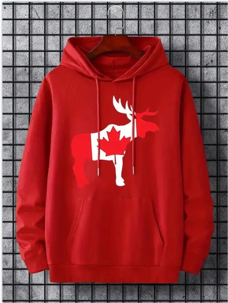 Hoodies For Men, Maple Leaf Canada Print Hoodie, Men’s Casual Pullover Hooded Sweatshirt With Kangaroo Pocket For Spring Fall