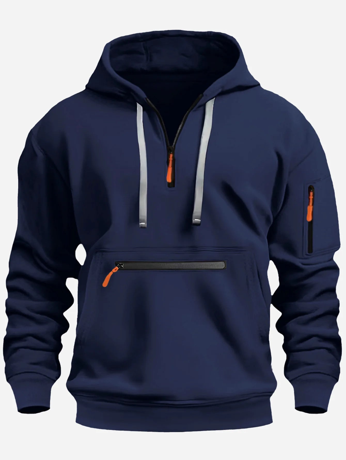Fall/Winter style knitted hooded pullover, casual and comfortable loose-style multi-pocket zipper men's hoodie