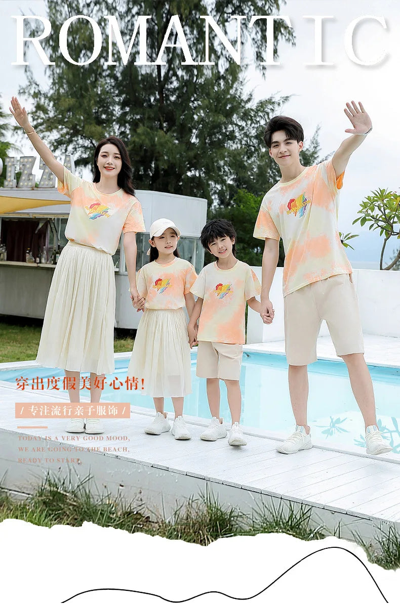 Summer Clothes for Whole Family Matching Clothing Dad and Son Tops Shorts Two Piece Sets Mom and Daughter T Shirt Skirts Outfits