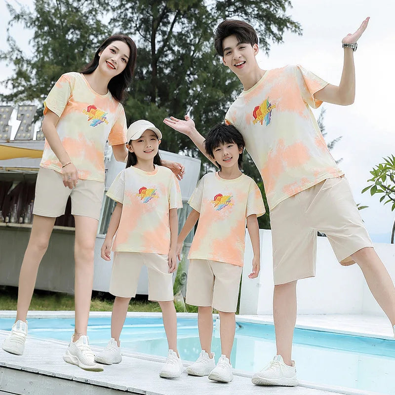 Summer Clothes for Whole Family Matching Clothing Dad and Son Tops Shorts Two Piece Sets Mom and Daughter T Shirt Skirts Outfits