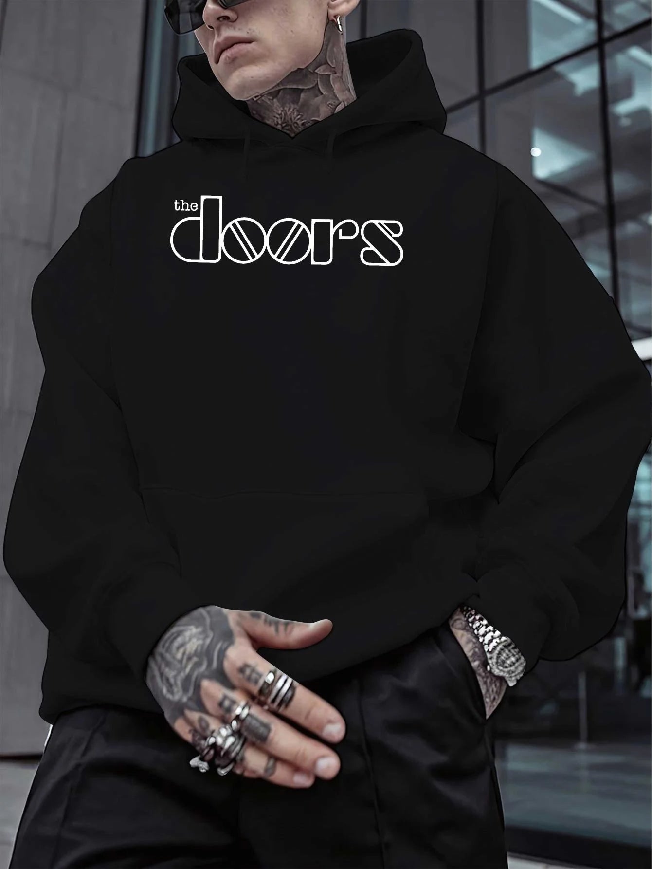 Men'S The Doors Graphic Hoodie - Casual Streetwear, Perfect for Fall & Winter, Ideal Gift for Music Fans, Street Style Hoodie