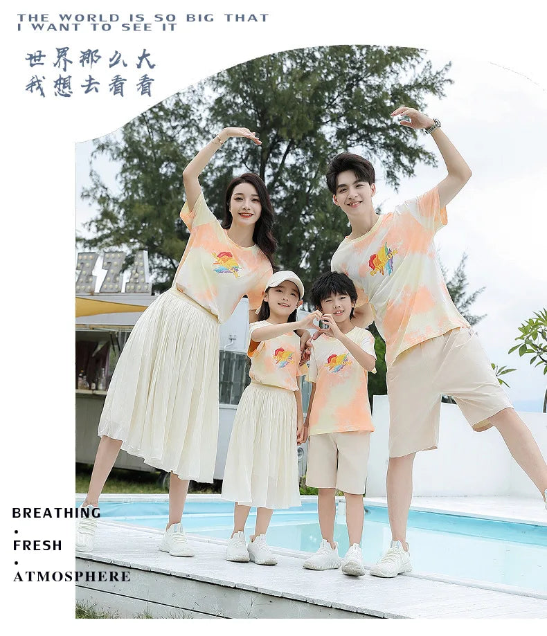 Summer Clothes for Whole Family Matching Clothing Dad and Son Tops Shorts Two Piece Sets Mom and Daughter T Shirt Skirts Outfits