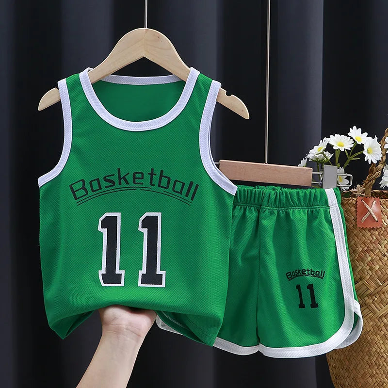 Summer Children's Clothing Boys Basketball Clothes Set Kids Sleeveless Baby Vest Top+Shorts For Toddler Casual Daily Sportswear