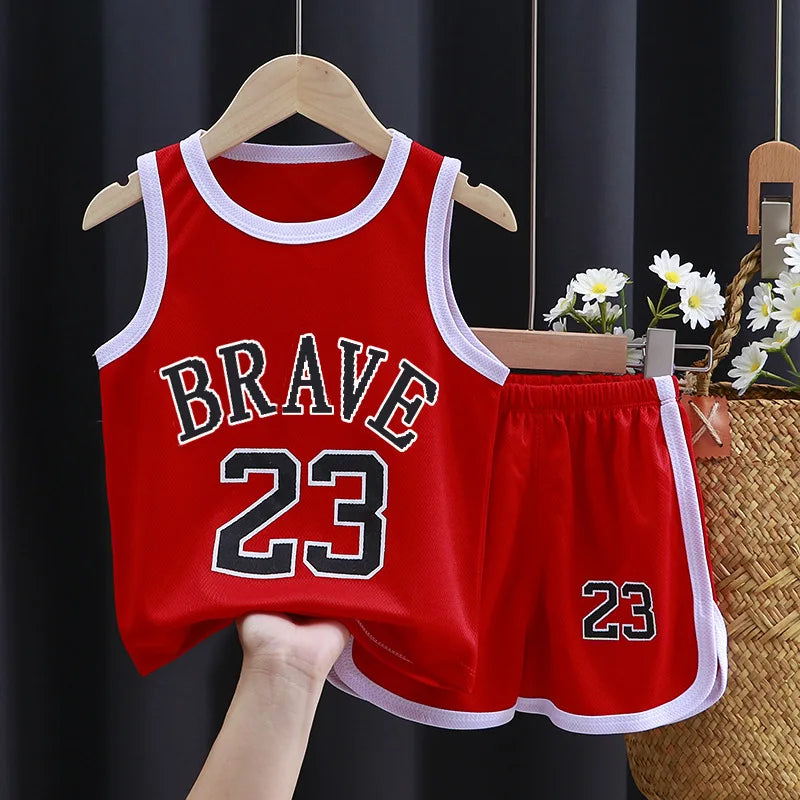 Summer Children's Clothing Boys Basketball Clothes Set Kids Sleeveless Baby Vest Top+Shorts For Toddler Casual Daily Sportswear