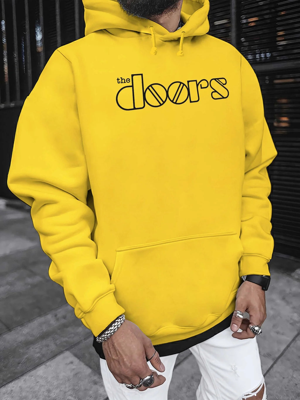 Men'S The Doors Graphic Hoodie - Casual Streetwear, Perfect for Fall & Winter, Ideal Gift for Music Fans, Street Style Hoodie