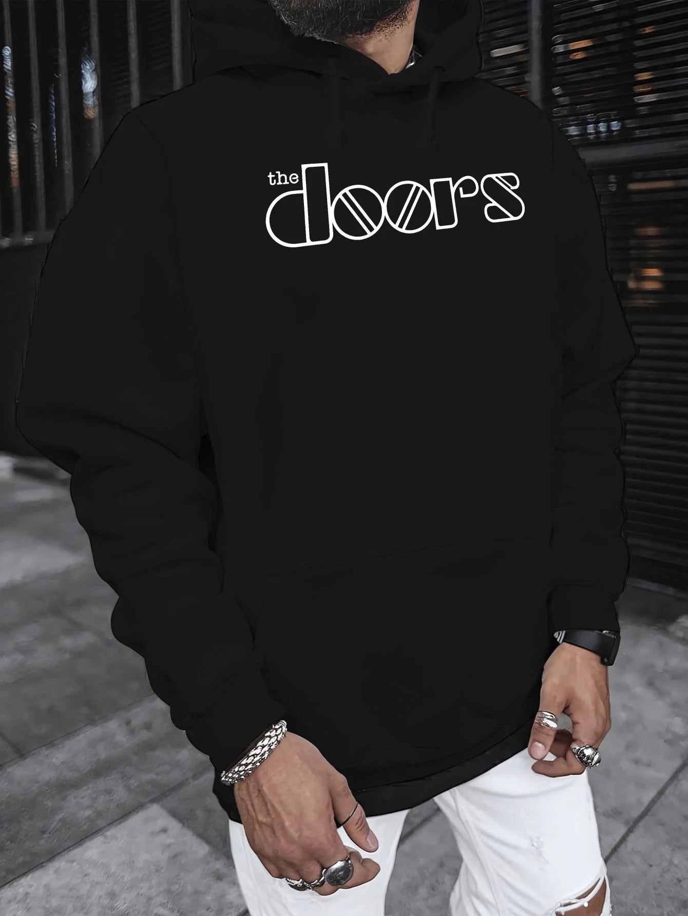 Men'S The Doors Graphic Hoodie - Casual Streetwear, Perfect for Fall & Winter, Ideal Gift for Music Fans, Street Style Hoodie