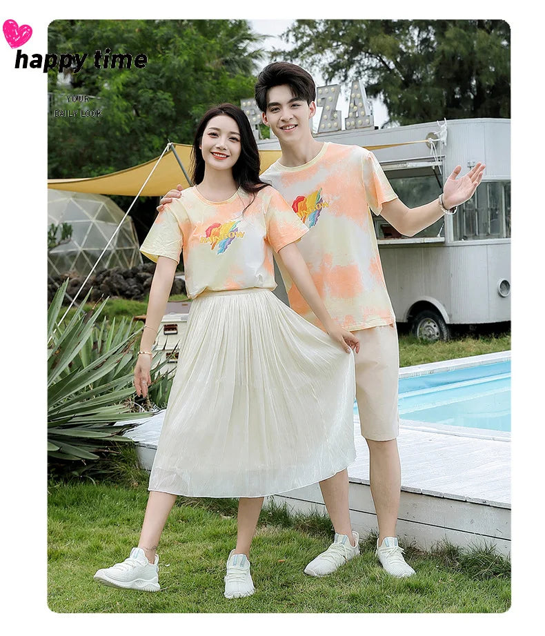 Summer Clothes for Whole Family Matching Clothing Dad and Son Tops Shorts Two Piece Sets Mom and Daughter T Shirt Skirts Outfits