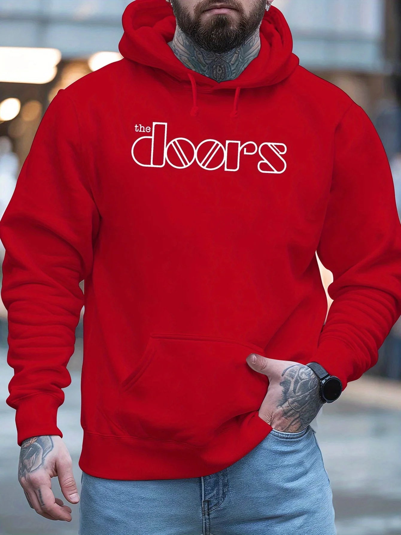 Men'S The Doors Graphic Hoodie - Casual Streetwear, Perfect for Fall & Winter, Ideal Gift for Music Fans, Street Style Hoodie