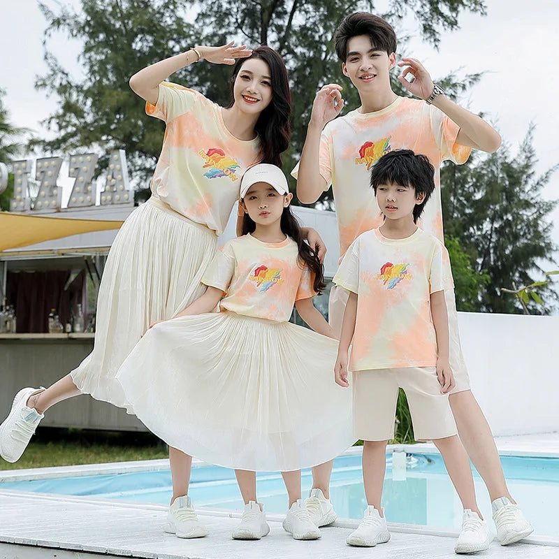 Summer Clothes for Whole Family Matching Clothing Dad and Son Tops Shorts Two Piece Sets Mom and Daughter T Shirt Skirts Outfits