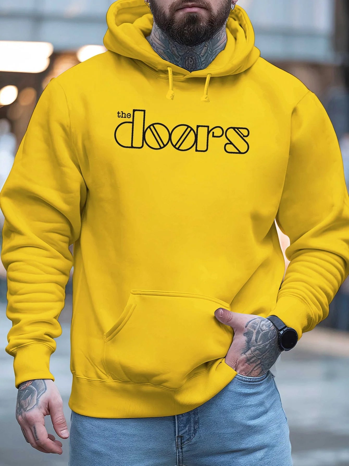 Men'S The Doors Graphic Hoodie - Casual Streetwear, Perfect for Fall & Winter, Ideal Gift for Music Fans, Street Style Hoodie