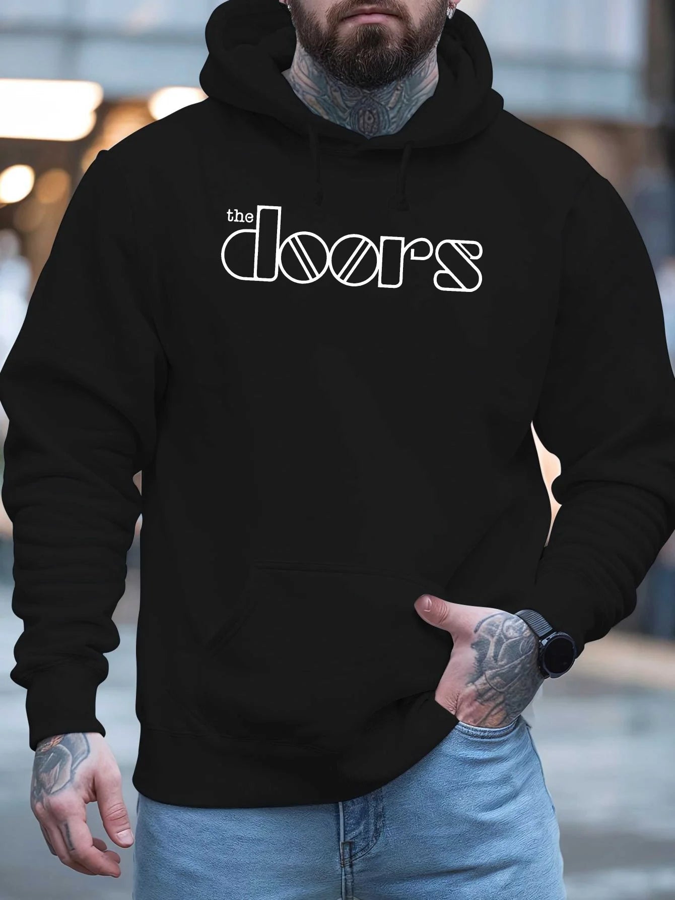 Men'S The Doors Graphic Hoodie - Casual Streetwear, Perfect for Fall & Winter, Ideal Gift for Music Fans, Street Style Hoodie