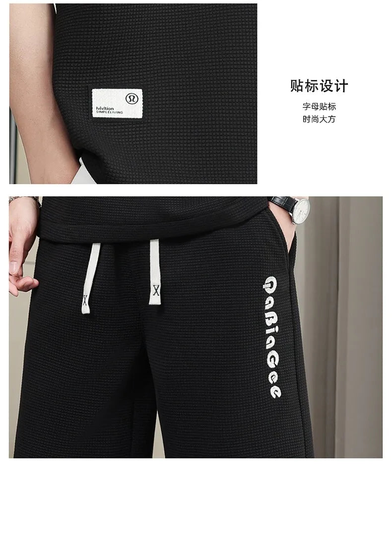Summer New Men's Casual Fashion Set: T-shirt & Shorts / Color-block Short-sleeve Top + 5-Fold Pants / Minimalist Men's Clothing