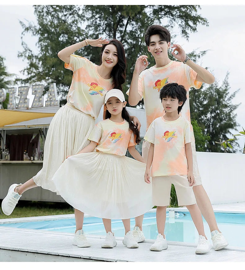 Summer Clothes for Whole Family Matching Clothing Dad and Son Tops Shorts Two Piece Sets Mom and Daughter T Shirt Skirts Outfits