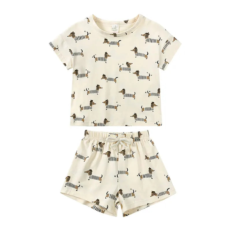 Summer Kids Clothes Boys Outfit Set Cartoon Print Cotton Short Sleeve Tops Shorts 2 Pcs Fashion Children Clothing 1-3 Years