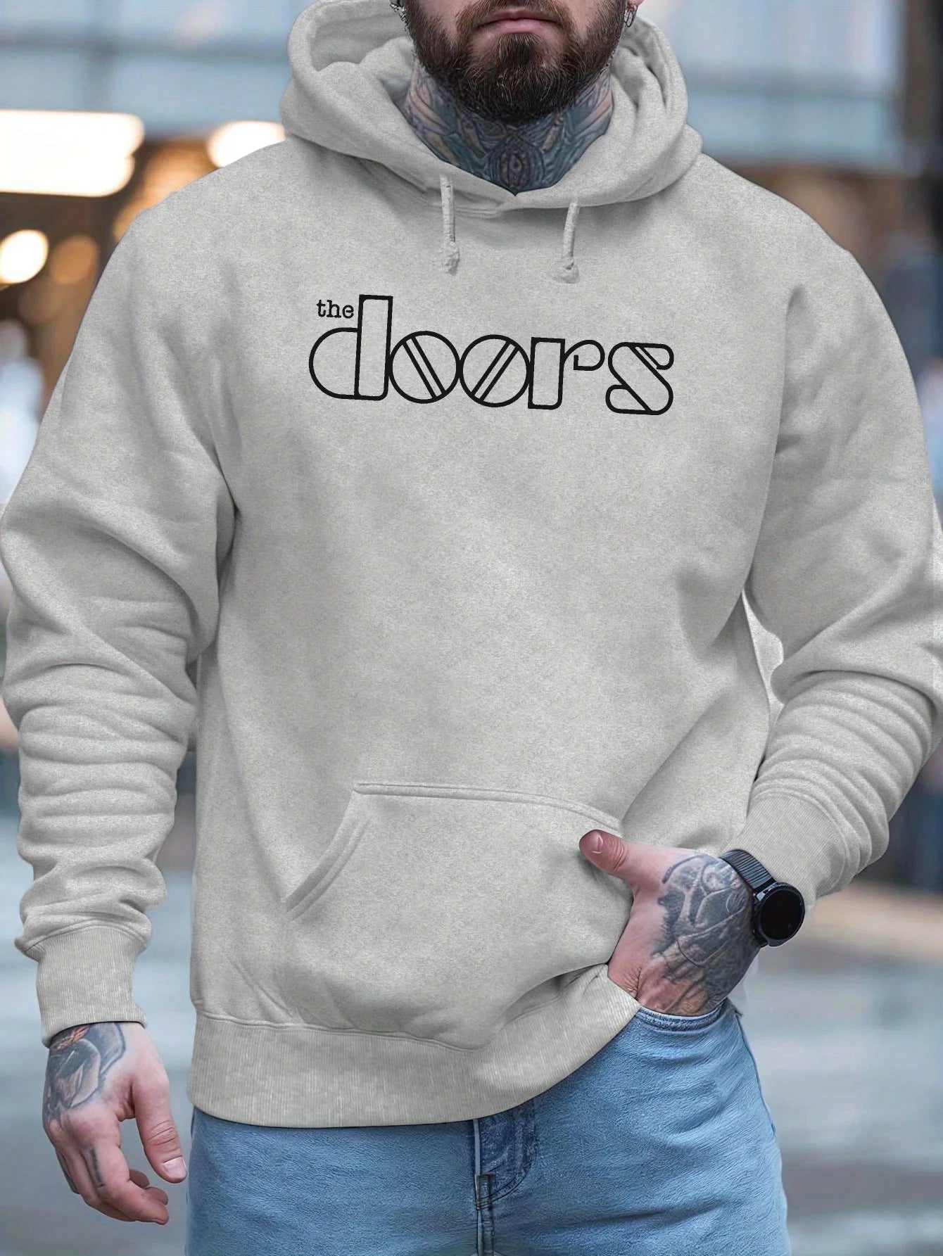 Men'S The Doors Graphic Hoodie - Casual Streetwear, Perfect for Fall & Winter, Ideal Gift for Music Fans, Street Style Hoodie