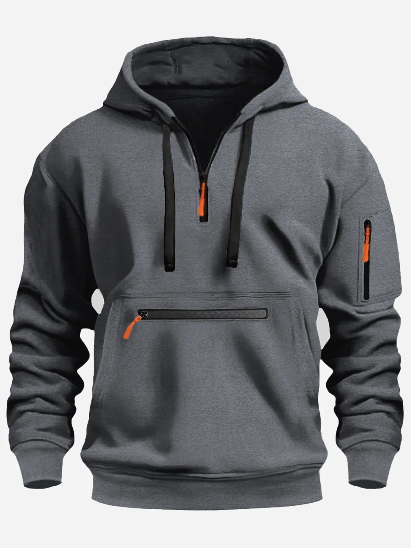 Fall/Winter style knitted hooded pullover, casual and comfortable loose-style multi-pocket zipper men's hoodie