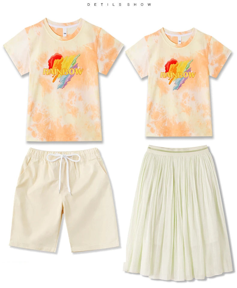 Summer Clothes for Whole Family Matching Clothing Dad and Son Tops Shorts Two Piece Sets Mom and Daughter T Shirt Skirts Outfits