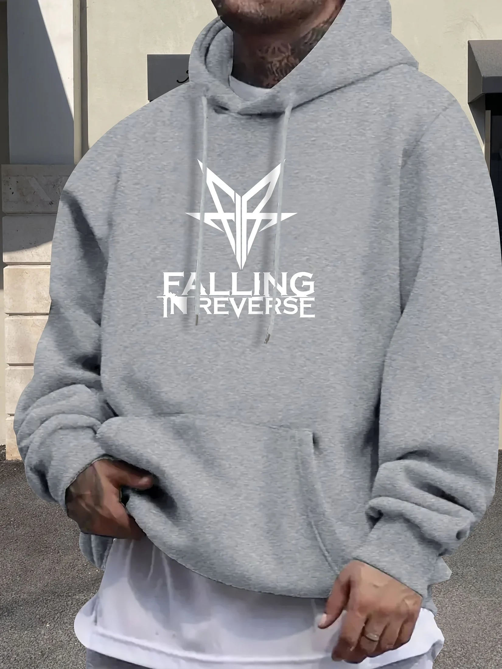 Men'S "Falling in Reverse" Hoodie - Casual Pullover with Kangaroo Pocket, Long-Sleeve Sweatshirt for Adults Casual Wear Hoodie