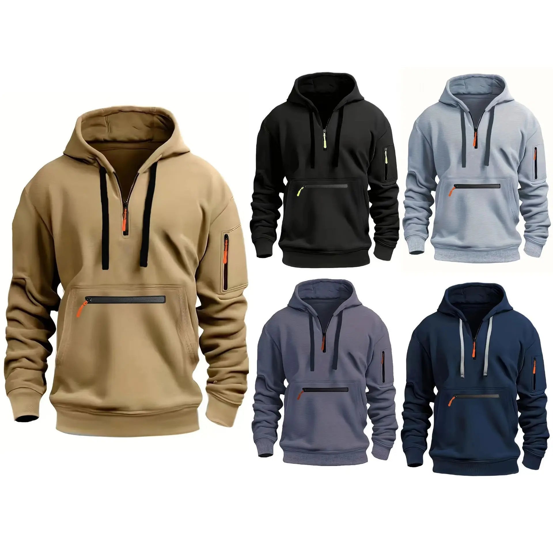 Fall/Winter style knitted hooded pullover, casual and comfortable loose-style multi-pocket zipper men's hoodie