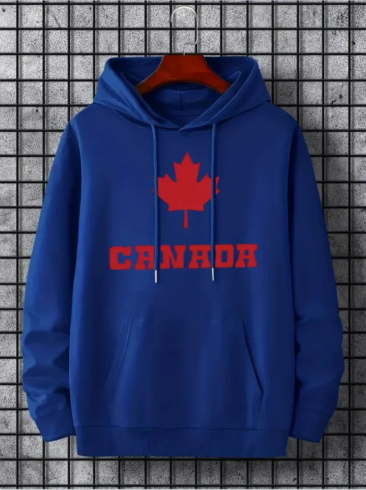 Hoodies For Men, Maple Leaf Canada Print Hoodie, Men’s Casual Pullover Hooded Sweatshirt With Kangaroo Pocket For Spring Fall