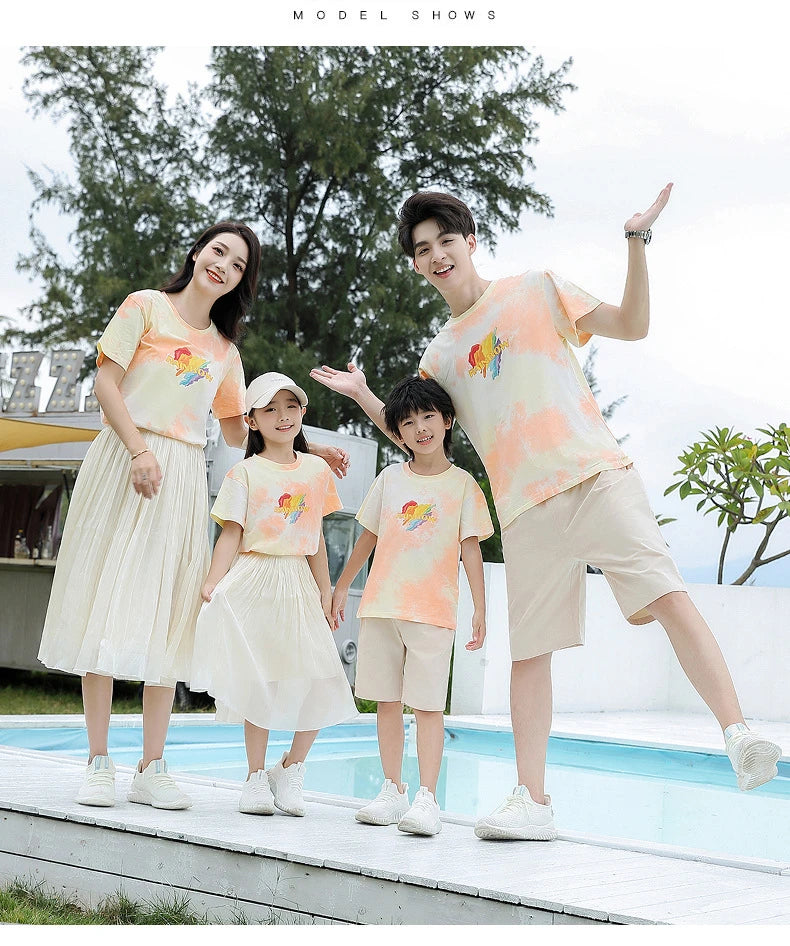 Summer Clothes for Whole Family Matching Clothing Dad and Son Tops Shorts Two Piece Sets Mom and Daughter T Shirt Skirts Outfits