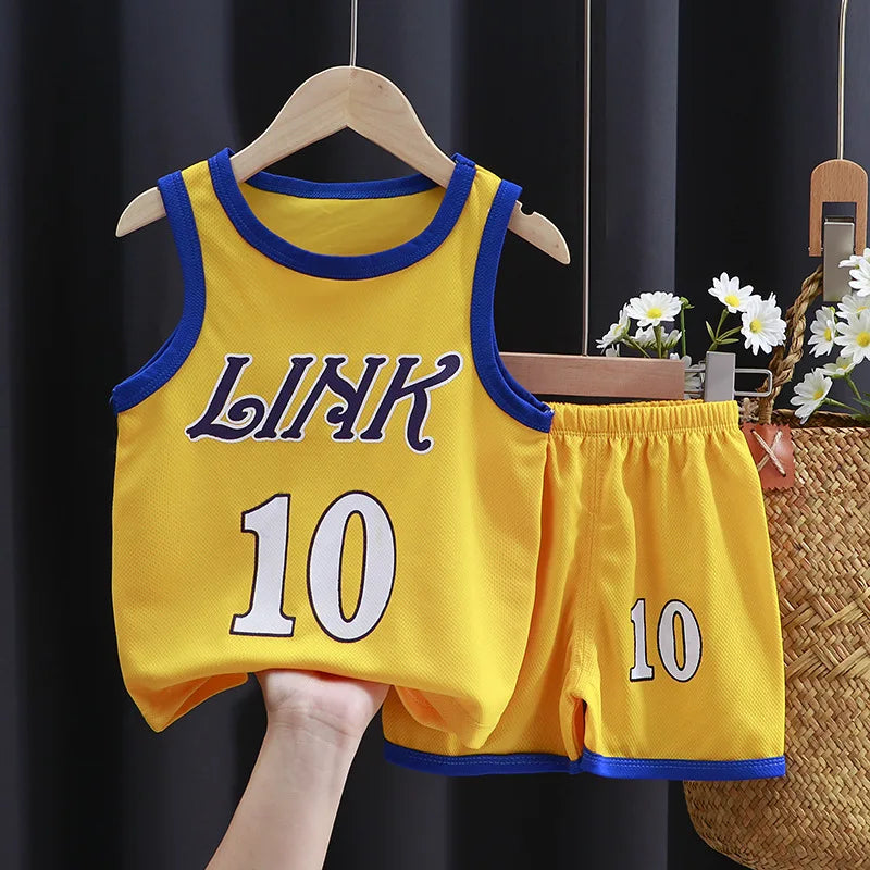 Summer Children's Clothing Boys Basketball Clothes Set Kids Sleeveless Baby Vest Top+Shorts For Toddler Casual Daily Sportswear