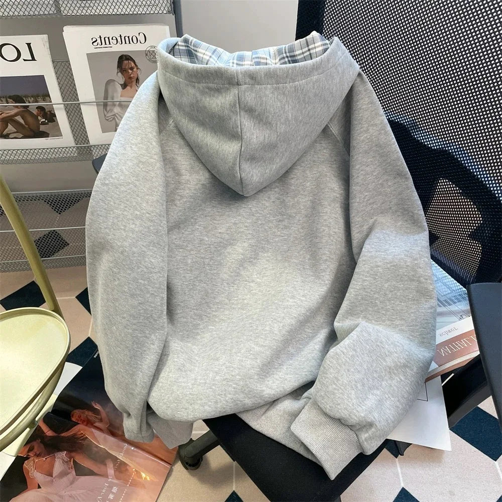 Fall Lace Patchwork Hoodies Women Kawaii Bow Long Sleeve Sweatshirt Preppy Style Sweet Loose Long Sleeve Gray Streetwear Jacket