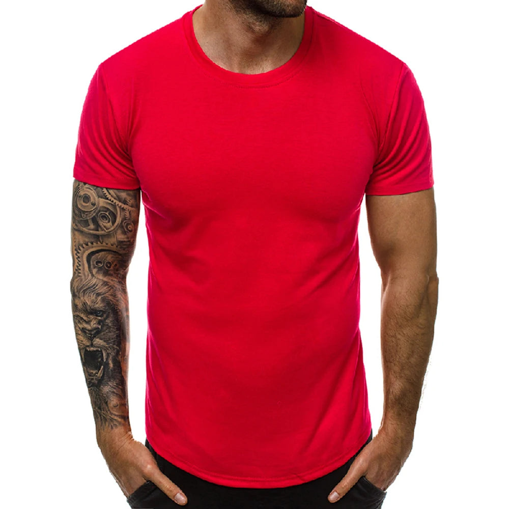 Summer Men's Cotton T-shirt Fashion Slim Black Short Sleeved Comfortable Casual Round Neck T-shirts Top Men's Clothing