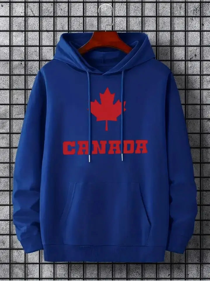 Hoodies For Men, Maple Leaf Canada Print Hoodie, Men’s Casual Pullover Hooded Sweatshirt With Kangaroo Pocket For Spring Fall