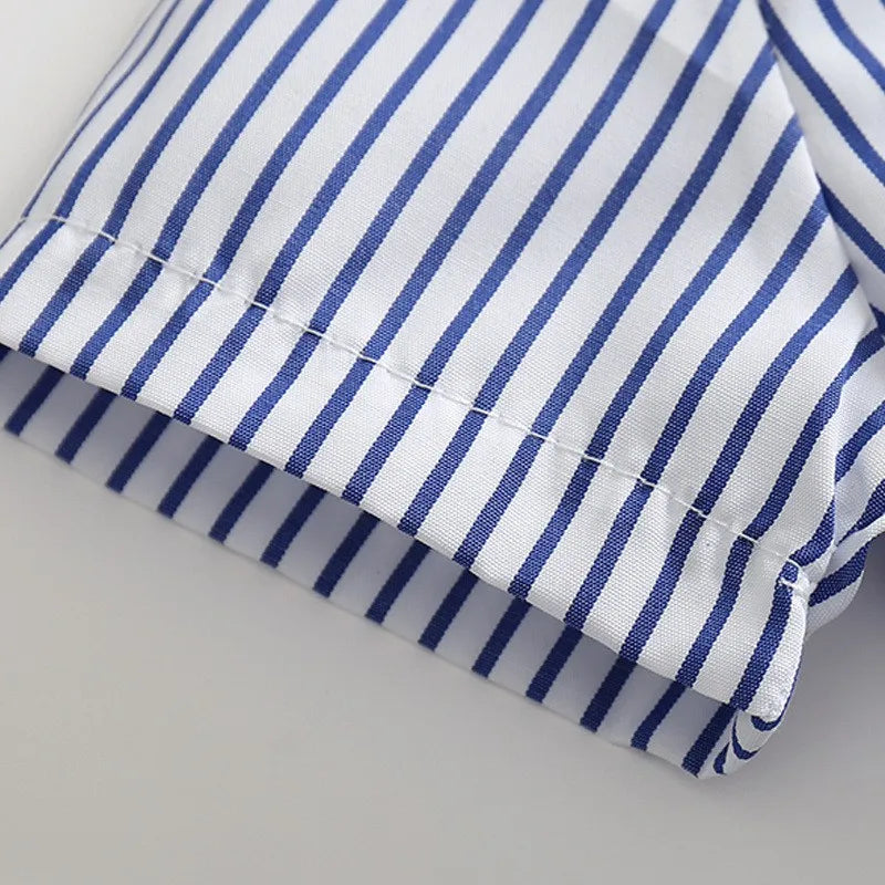 Summer Boys Clothing Sets Cotton Striped Short Sleeve Shirt Pants 2Pcs Suit For 2-6 Years Kids Casual Outfits Gentlemen Suit