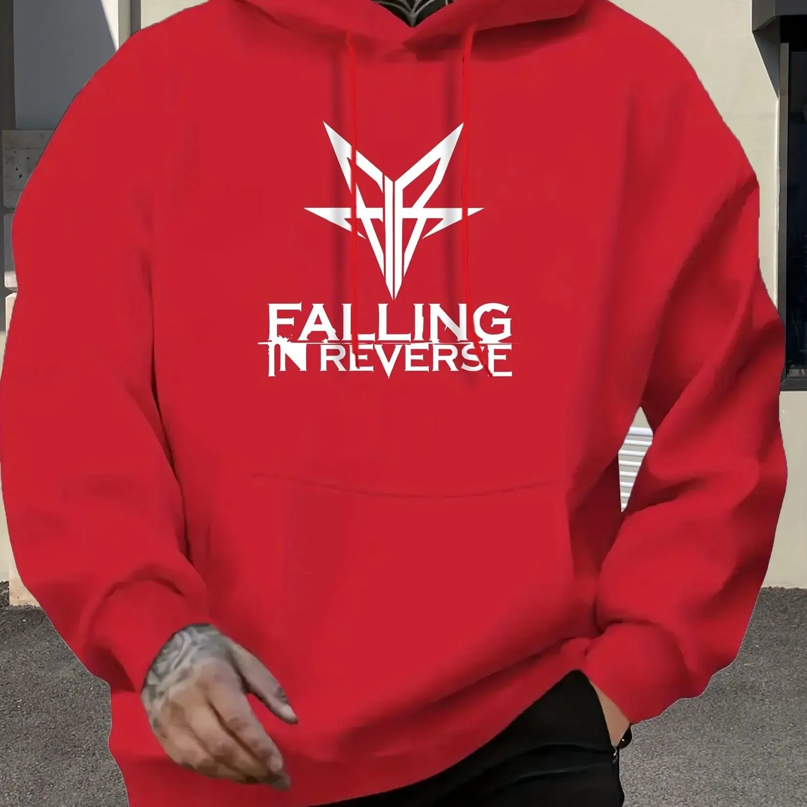 Men'S "Falling in Reverse" Hoodie - Casual Pullover with Kangaroo Pocket, Long-Sleeve Sweatshirt for Adults Casual Wear Hoodie