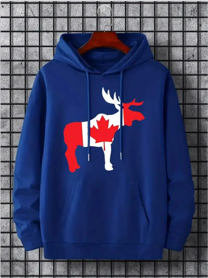 Hoodies For Men, Maple Leaf Canada Print Hoodie, Men’s Casual Pullover Hooded Sweatshirt With Kangaroo Pocket For Spring Fall