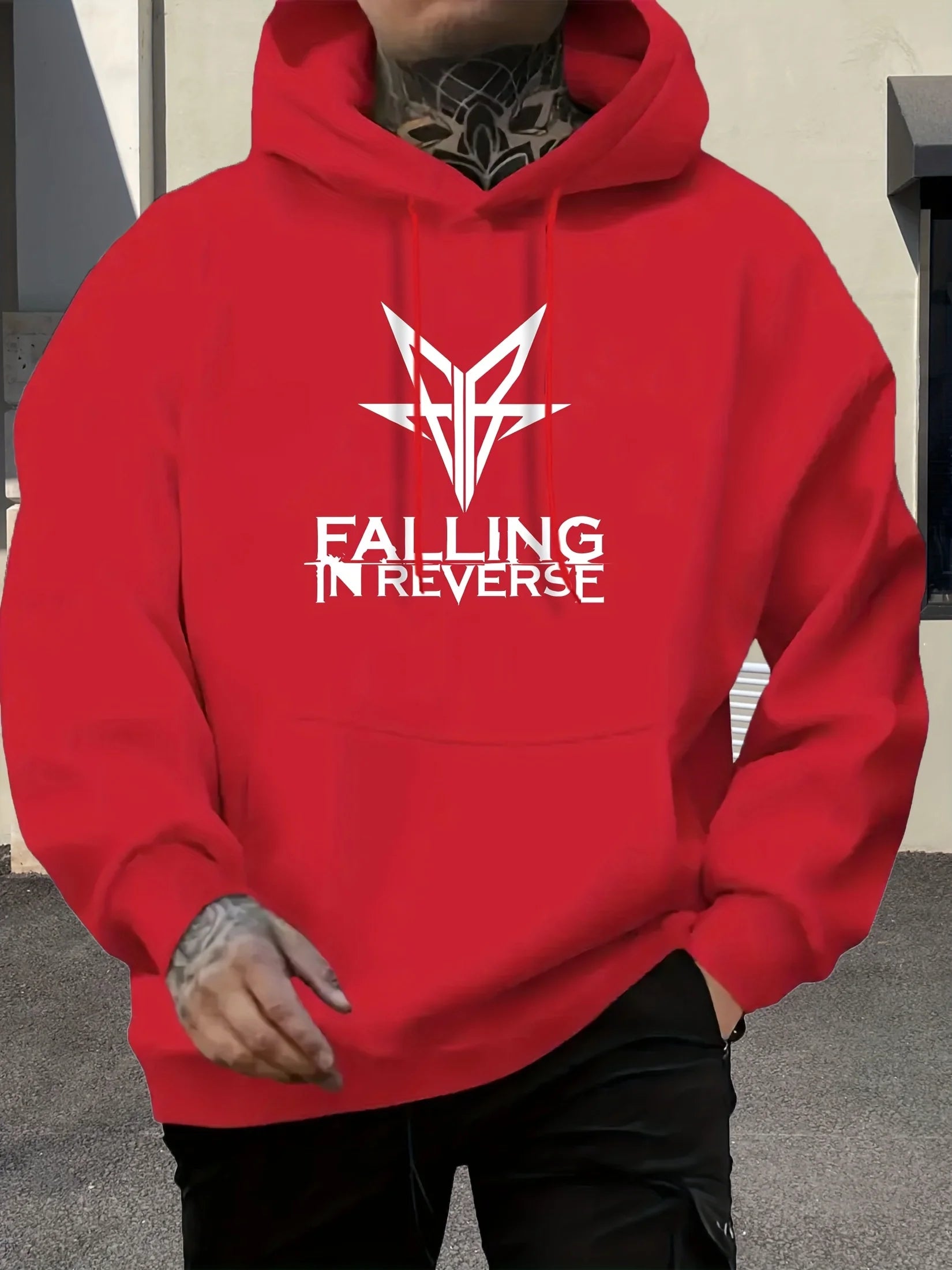 Men'S "Falling in Reverse" Hoodie - Casual Pullover with Kangaroo Pocket, Long-Sleeve Sweatshirt for Adults Casual Wear Hoodie